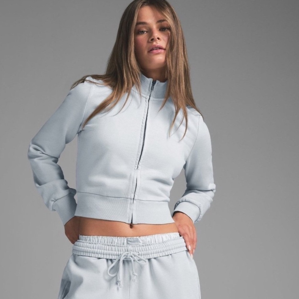 SKIMS NWT Boyfriend Fleece Track Jacket Zen Blue Large